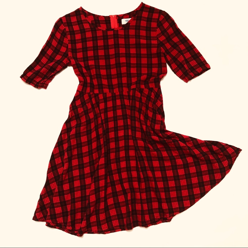 Girls Old Navy Red and Black Plaid Skater Dress - Picture 1 of 4